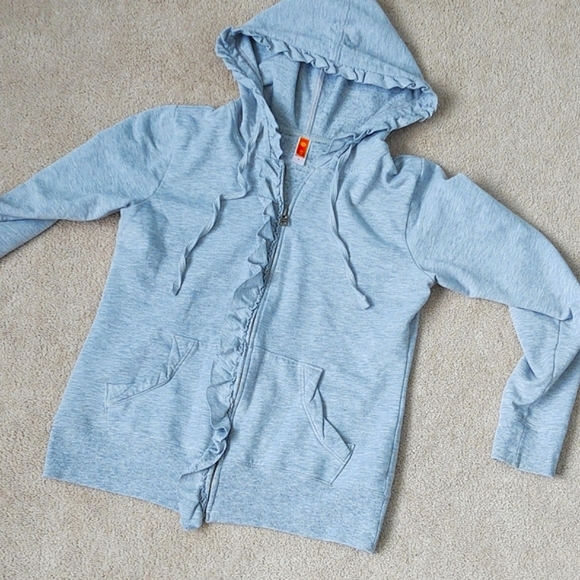 Lucy Tops - EUC Lucy grey heathered ruffle trim zip up hoodie with pockets